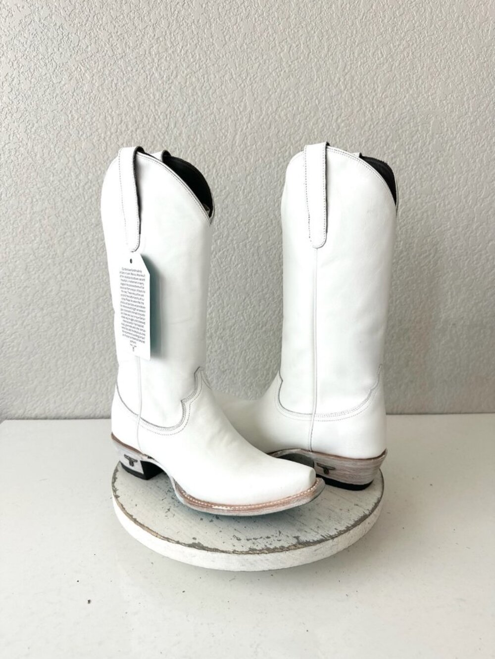 Lane EMMA JANE White Cowboy Boots Western Cowgirl Mid Calf Tall Snip Toe Sz 7.5